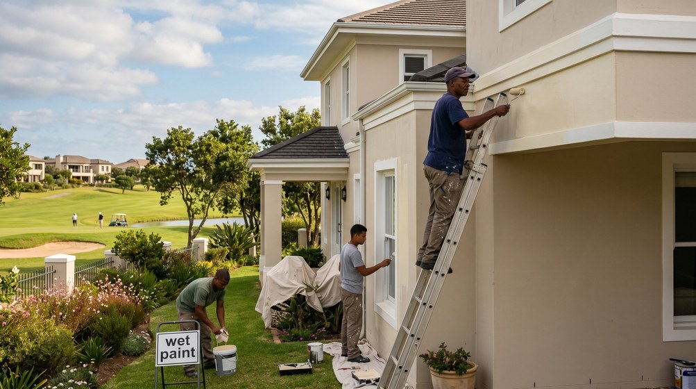 Professional estate painters painting a luxury golf estate home in Fresnaye